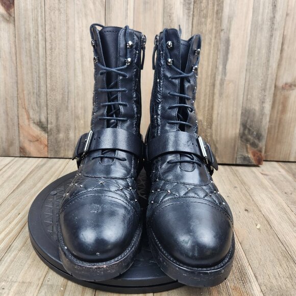 Womens Valentino Garavani Size 8 Eu 38 Leather Quilted Rock Stud Biker Boots - Picture 2 of 13